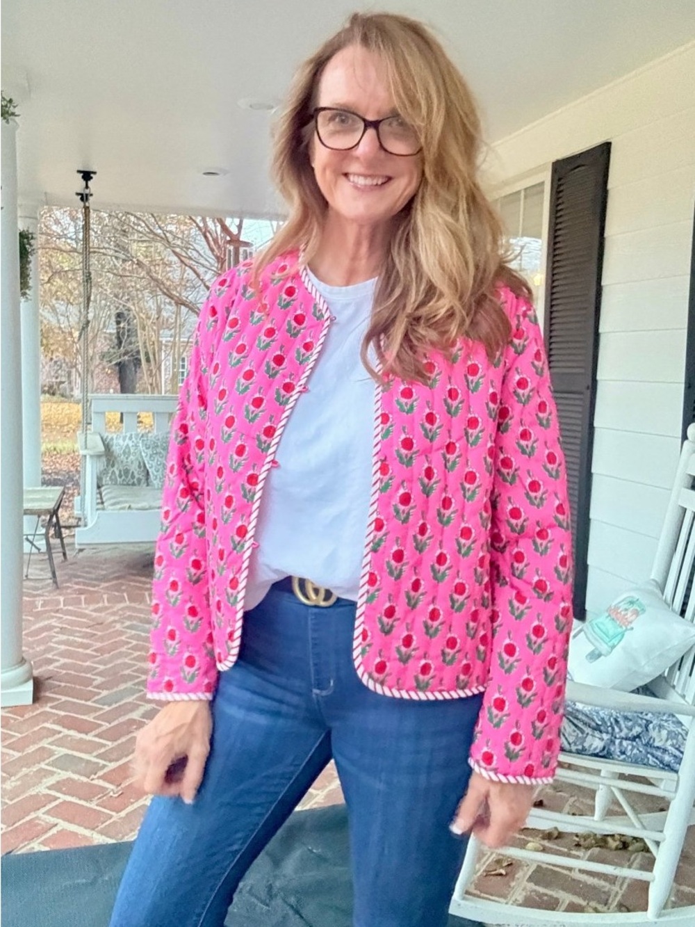Pink Floral Quilted Jacket - Women's Lightweight Coat